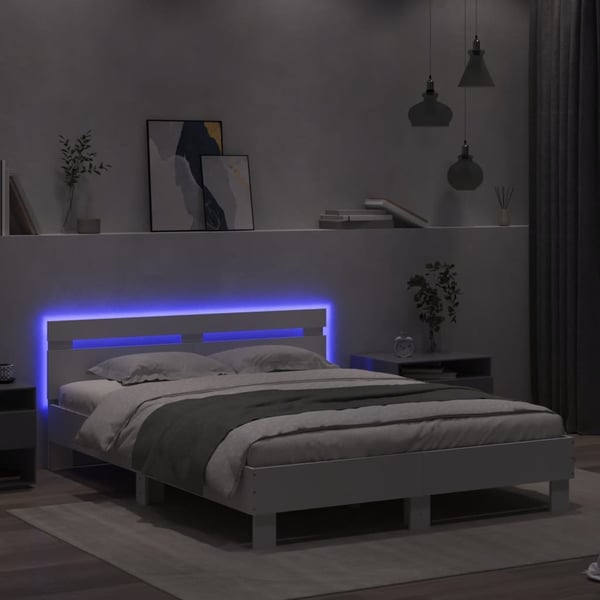vidaXL Sengeramme med hodegavl og LED hvit 140x200 cm