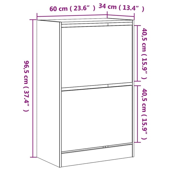 vidaXL Skoskap sonoma eik 60x34x96,5 cm konstruert tre