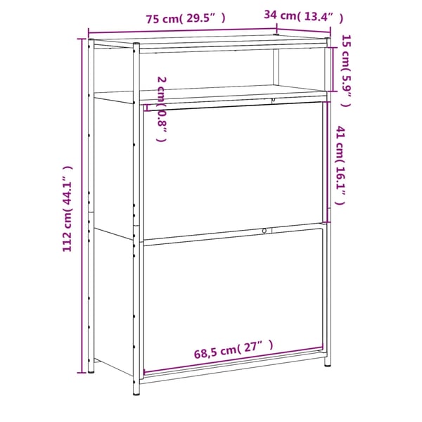 vidaXL Skoskap brun eik 75x34x112 cm konstruert tre