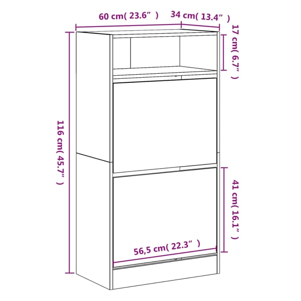 vidaXL Skoskap betonggrå 60x34x116 cm konstruert tre