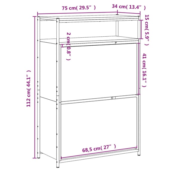 vidaXL Skoskap røkt eik 75x34x112 cm konstruert tre
