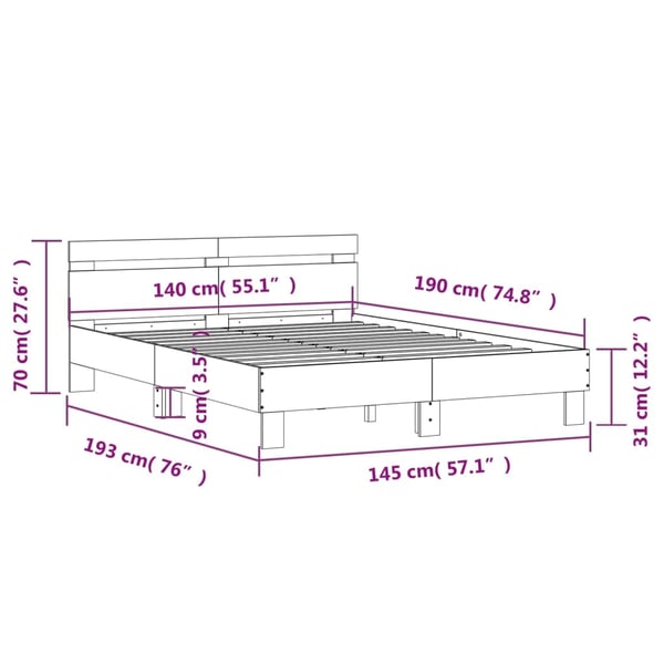 vidaXL Sengeramme med hodegavl sonoma eik 140x190 cm konstruert tre