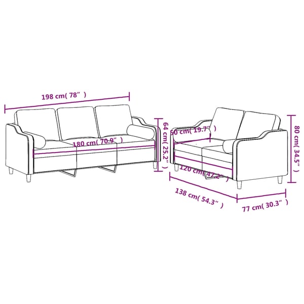 vidaXL sofasæt 2 dele med puder stof sort