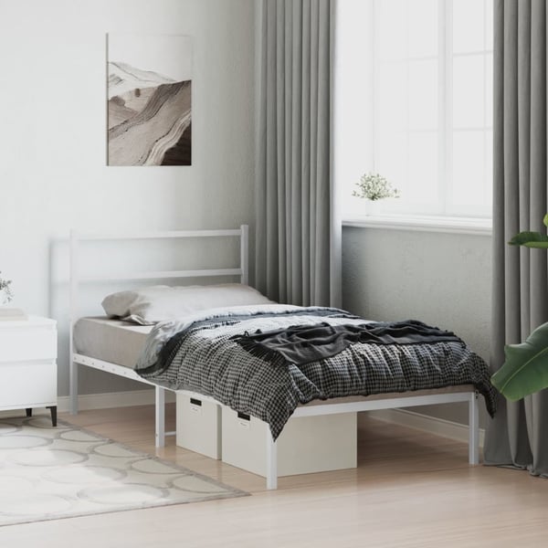 vidaXL Sengeramme i metall med hodegavl hvit 100x190 cm