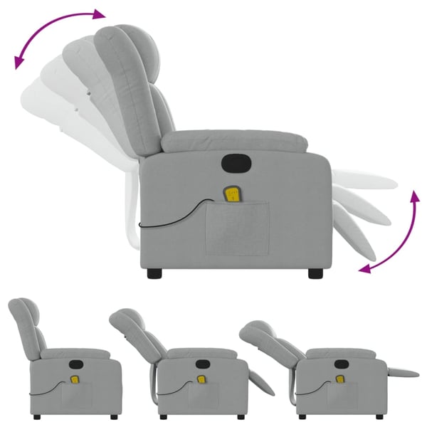 vidaXL Massagefåtölj ljusgrå tyg