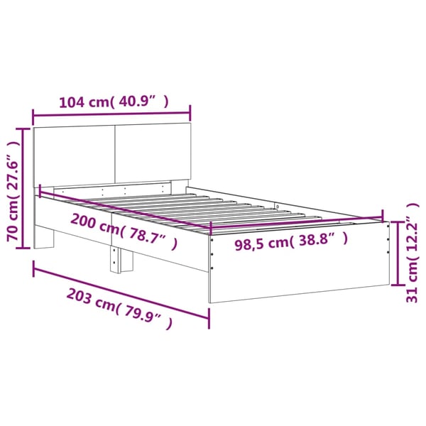 vidaXL Sengeramme med hodegavl grå sonoma 100x200 cm konstruert tre