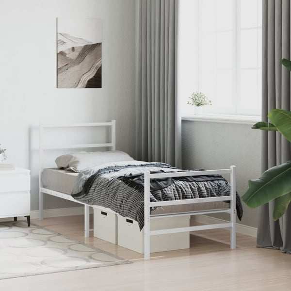 vidaXL Sengeramme i metall med hode- og fotgavl hvit 80x200 cm