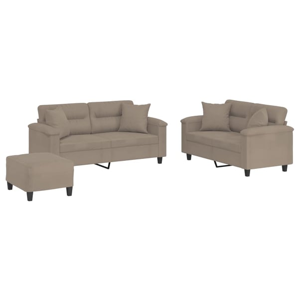vidaXL sofasæt 3 dele med puder mikrofiberstof gråbrun