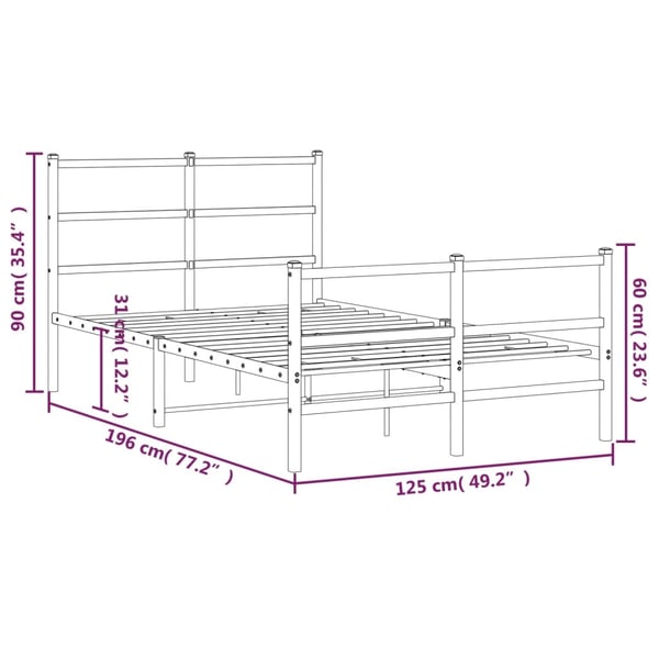 vidaXL Sengeramme i metall med hode- og fotgavl hvit 120x190 cm