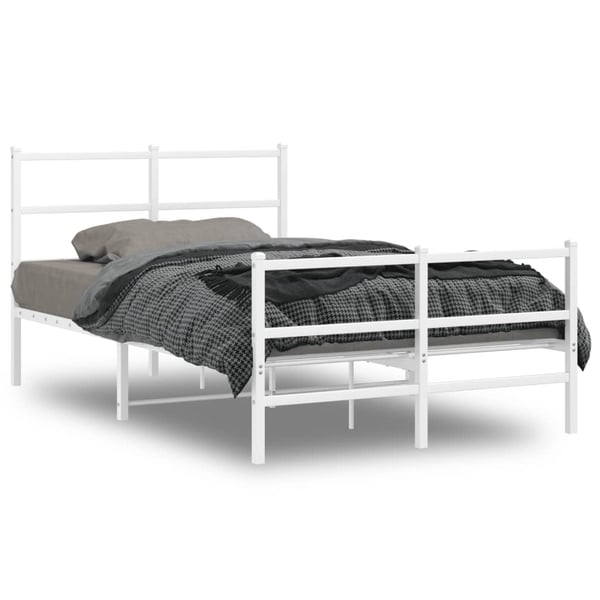 vidaXL Sengeramme i metall med hode- og fotgavl hvit 120x190 cm