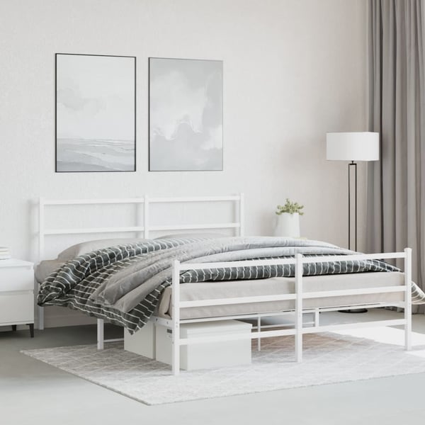 vidaXL Sengeramme i metall med hode- og fotgavl hvit 150x200 cm