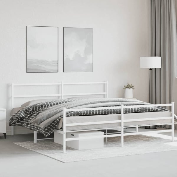 vidaXL Sengeramme i metall med hode- og fotgavl hvit 193x203 cm
