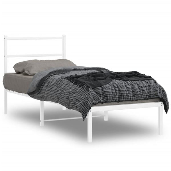 vidaXL Sengeramme i metall uten madrass med hodegavl hvit 75x190 cm