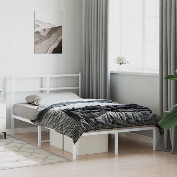 vidaXL Sengeramme i metall med hodegavl hvit 120x200 cm