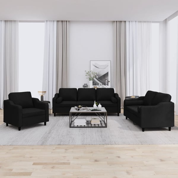 vidaXL sofasæt 3 dele med puder stof sort