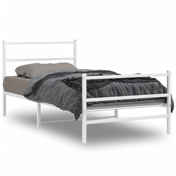 vidaXL Sengeramme i metall med hode- og fotgavl hvit 100x200 cm