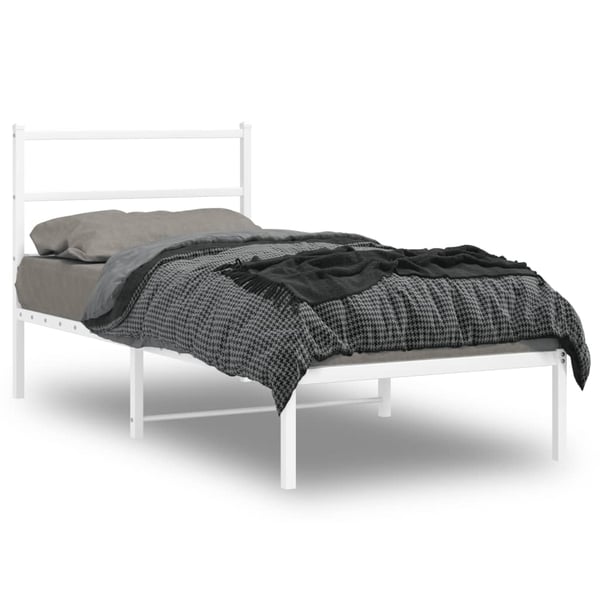 vidaXL Sengeramme i metall med hodegavl hvit 90x190 cm