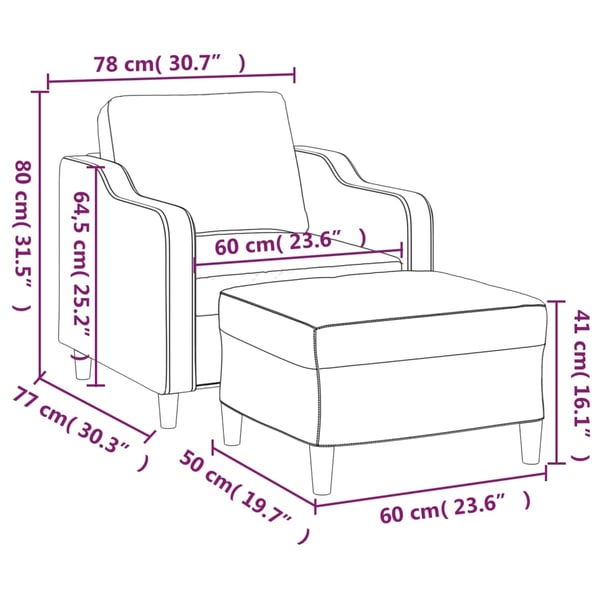 vidaXL sofastol med fodskammel 60 cm stof lysegrå