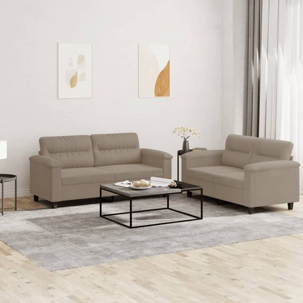 vidaXL sofasæt 2 dele med hynder mikrofiberstof gråbrun