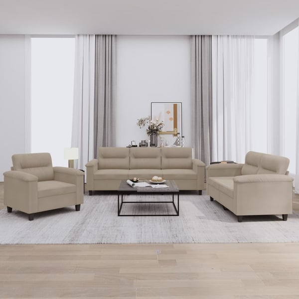 vidaXL sofasæt 3 dele med hynder mikrofiberstof gråbrun