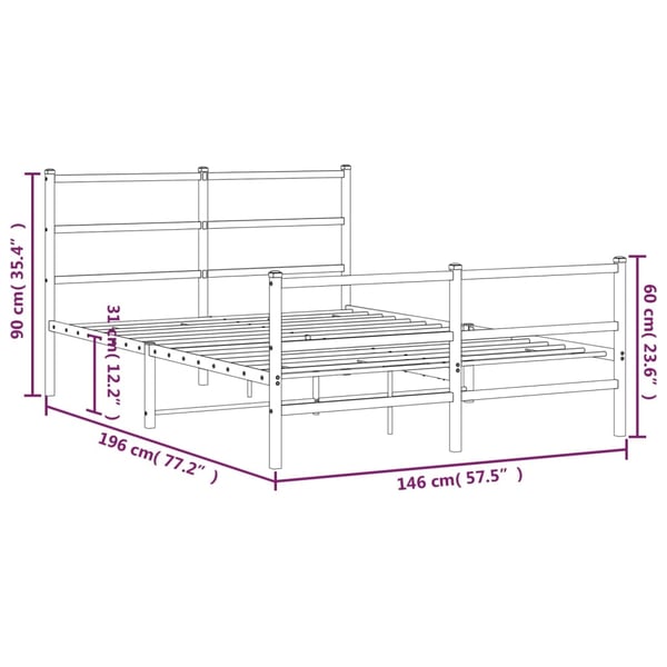vidaXL Sengeramme i metall med hode- og fotgavl hvit 140x190 cm