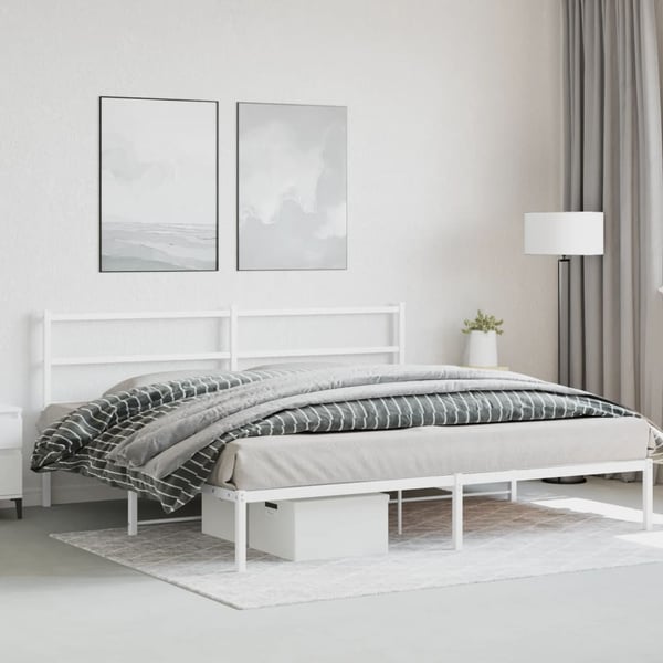 vidaXL Sengeramme i metall med sengegavl hvit 180x200 cm