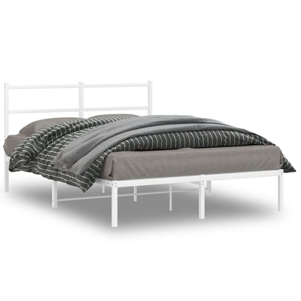 vidaXL Sengeramme i metall med hodegavl hvit 135x190 cm