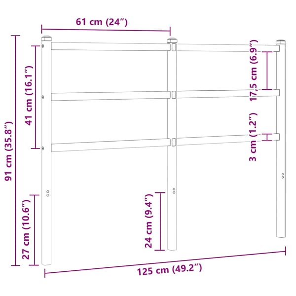 vidaXL Utskiftbar sengegavl i metall hvit 120 cm