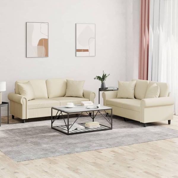 vidaXL sofasæt 2 dele med puder kunstlæder cremefarvet