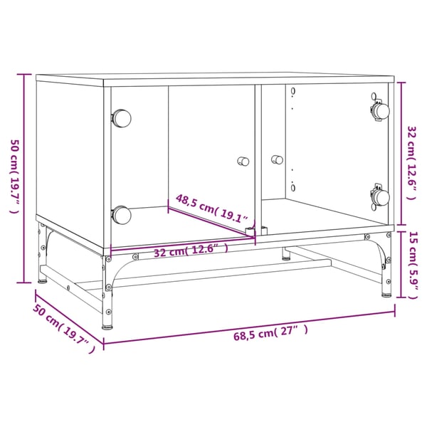 vidaXL Salongbord med glassdører brun eik 68,5x50x50 cm