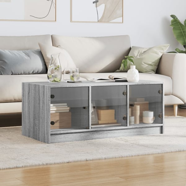 vidaXL Salongbord med glassdører grå sonoma 102x50x42 cm