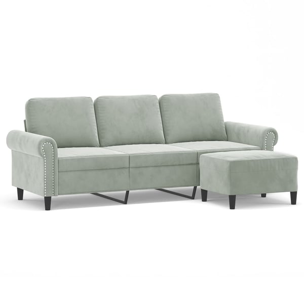 vidaXL 3-sitssoffa med fotpall ljusgrå 180 cm sammet