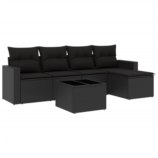 vidaXL sofasæt til haven 6 dele med hynder polyrattan sort