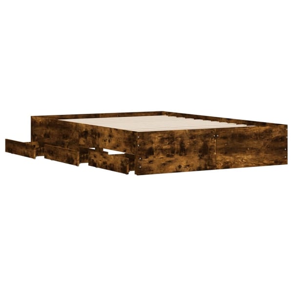 vidaXL Sengeramme med skuffer røkt eik 120x200 cm konstruert tre