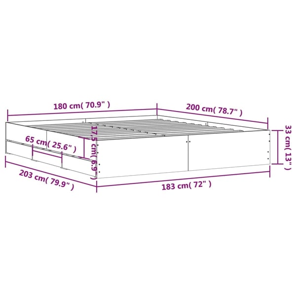 vidaXL Sengeramme med skuffer hvit 180x200 cm konstruert tre