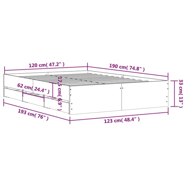 vidaXL Sengeramme med skuffer røkt eik 120x190 cm konstruert tre