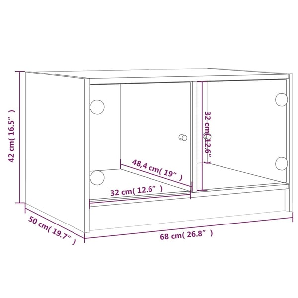 vidaXL sofabord med glaslåger 68x50x42 cm røget egetræsfarve