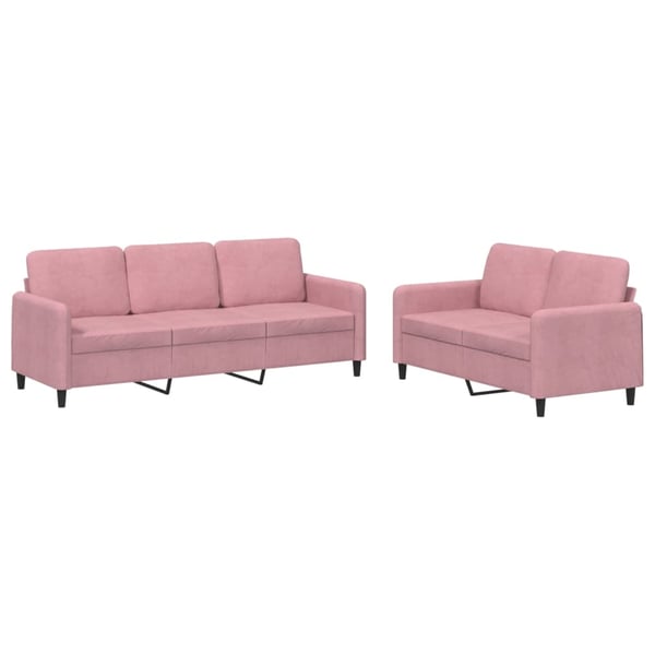 vidaXL Soffgrupp 2 delar rosa sammet