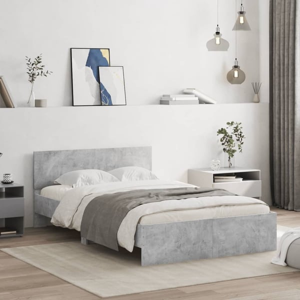 vidaXL Sengeramme med hodegavl betonggrå 120x190 cm