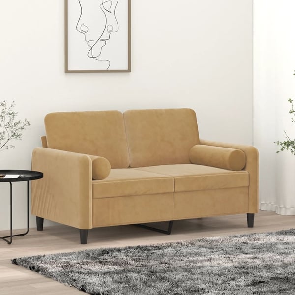 vidaXL 2-personers sofa med pyntepuder 120 cm velour brun
