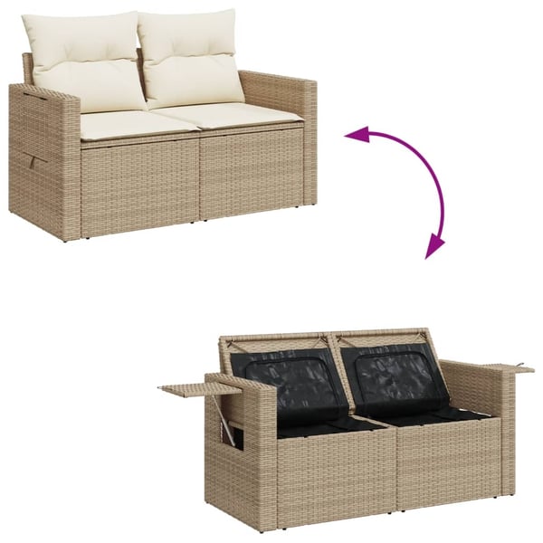 vidaXL 2-personers havesofa med hynder polyrattan beige