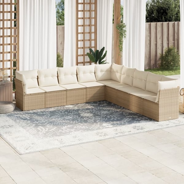 vidaXL sofasæt til haven 9 dele med hynder polyrattan beige