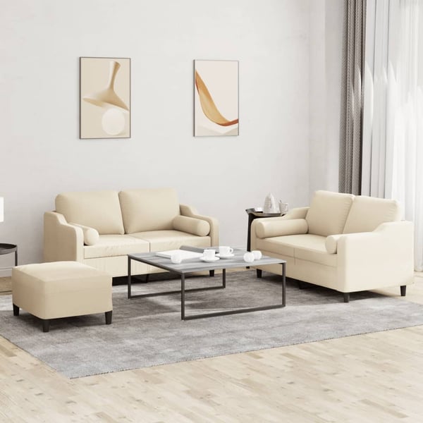 vidaXL sofasæt 3 dele med puder stof cremefarvet