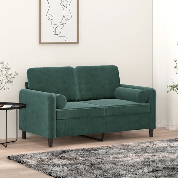 vidaXL 2-personers sofa med pyntepuder 120 cm velour mørkegrøn
