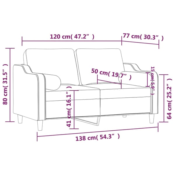 vidaXL 2-personers sofa med pyntepuder 120 cm stof cremefarvet