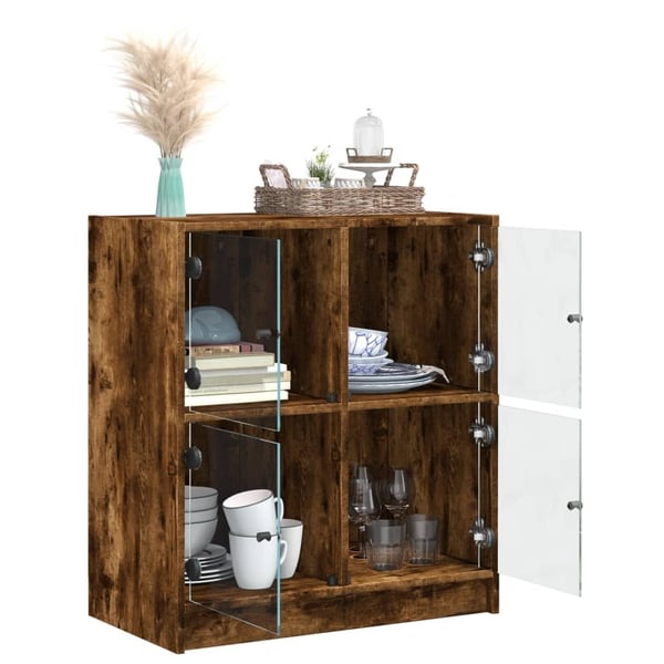 vidaXL Sideskap med glassdører røkt eik 68x37x75,5 cm