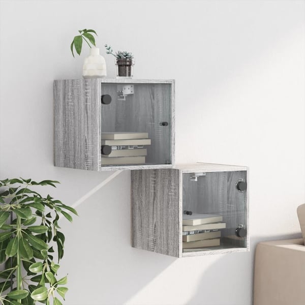 vidaXL Yöpöydät lasiovilla 2 kpl harmaa Sonoma 35x37x35 cm