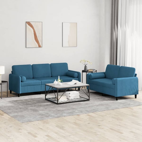 vidaXL sofasæt 2 dele med puder velour blå