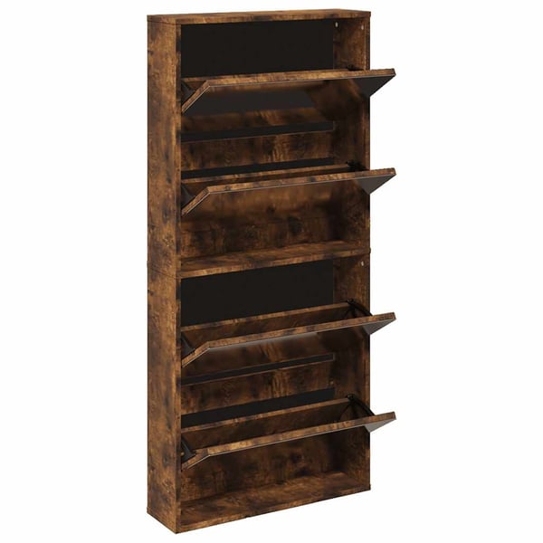 vidaXL Skoskap med speil 4 lag røkt eik 63x17x134 cm