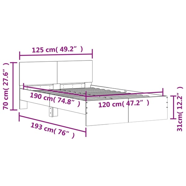 vidaXL Sengeramme med hodegavl sonoma eik 120x190 cm